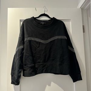 Allsaints fringe crew neck sweatshirt, black, size M